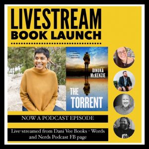 Promo for The Torrent Virtual launch podcast episode featuring images of Dinuka McKenzie, dani Vee, Ben Hobson, Craig Sisterson and RWR McDonald